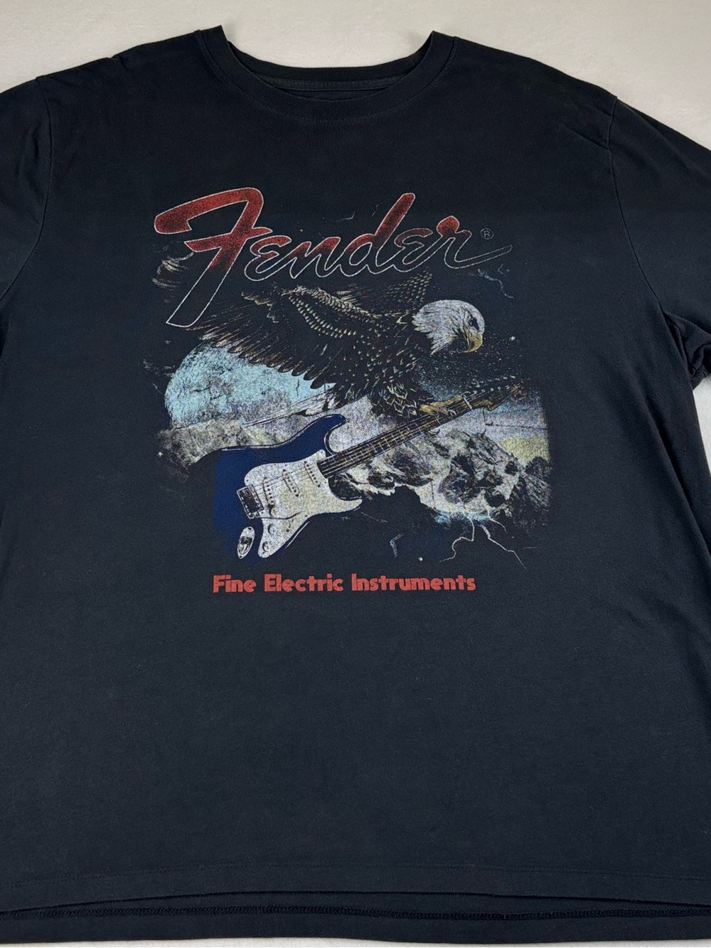 Fender Black Tee with Eagle & Blue Guitar Graphic